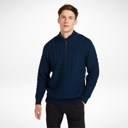 Ballycroy Mens Aran Half Zip Navy Sweater