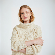 Belcare Ladies Aran Natural Roll Neck Sweater