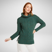Belcare Ladies Aran Green Roll Neck Sweater