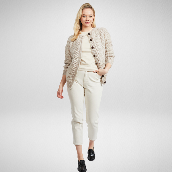 Breaffy Ladies Aran Oat Cardigan