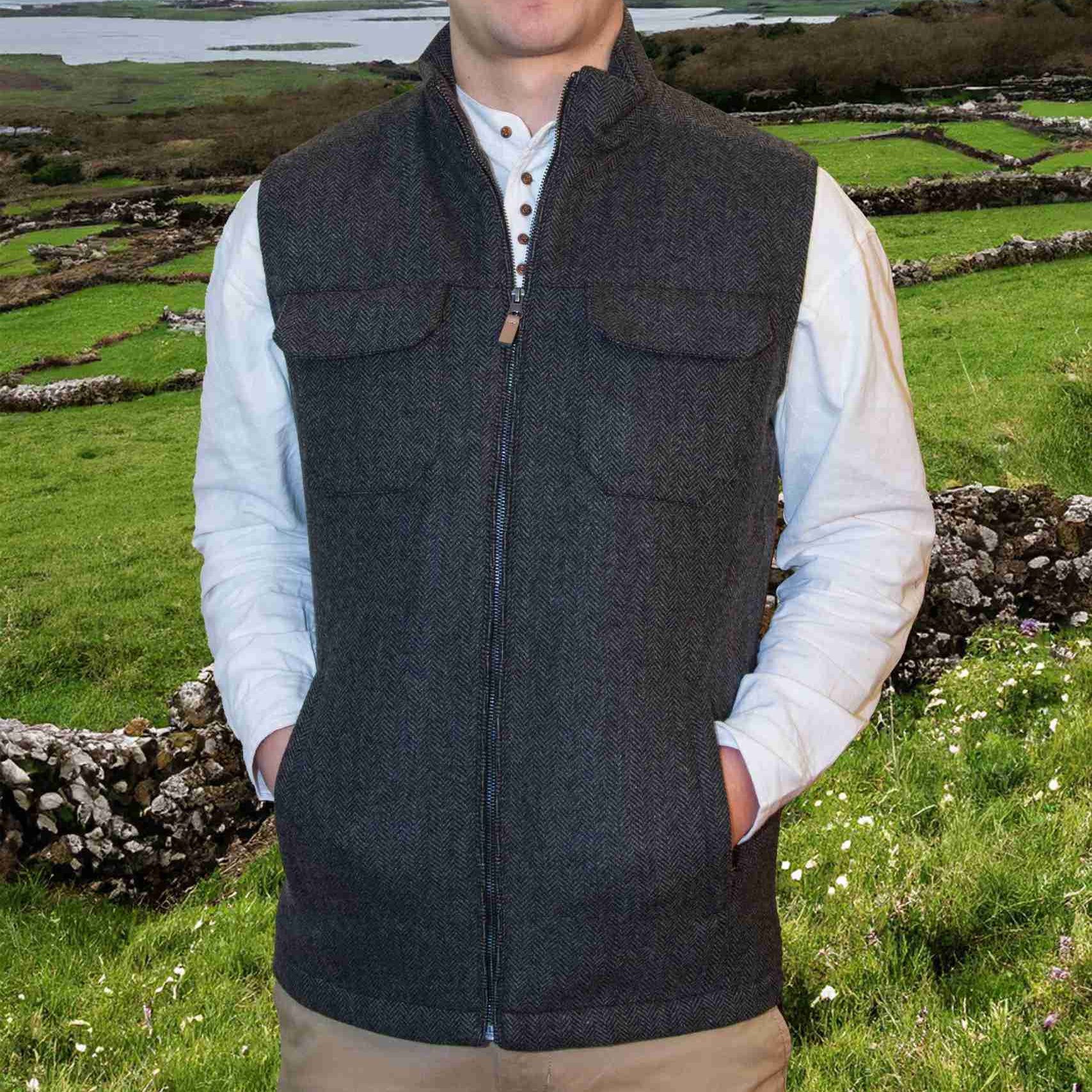 Irish Wool Tweed Bodywarmer - Charcoal