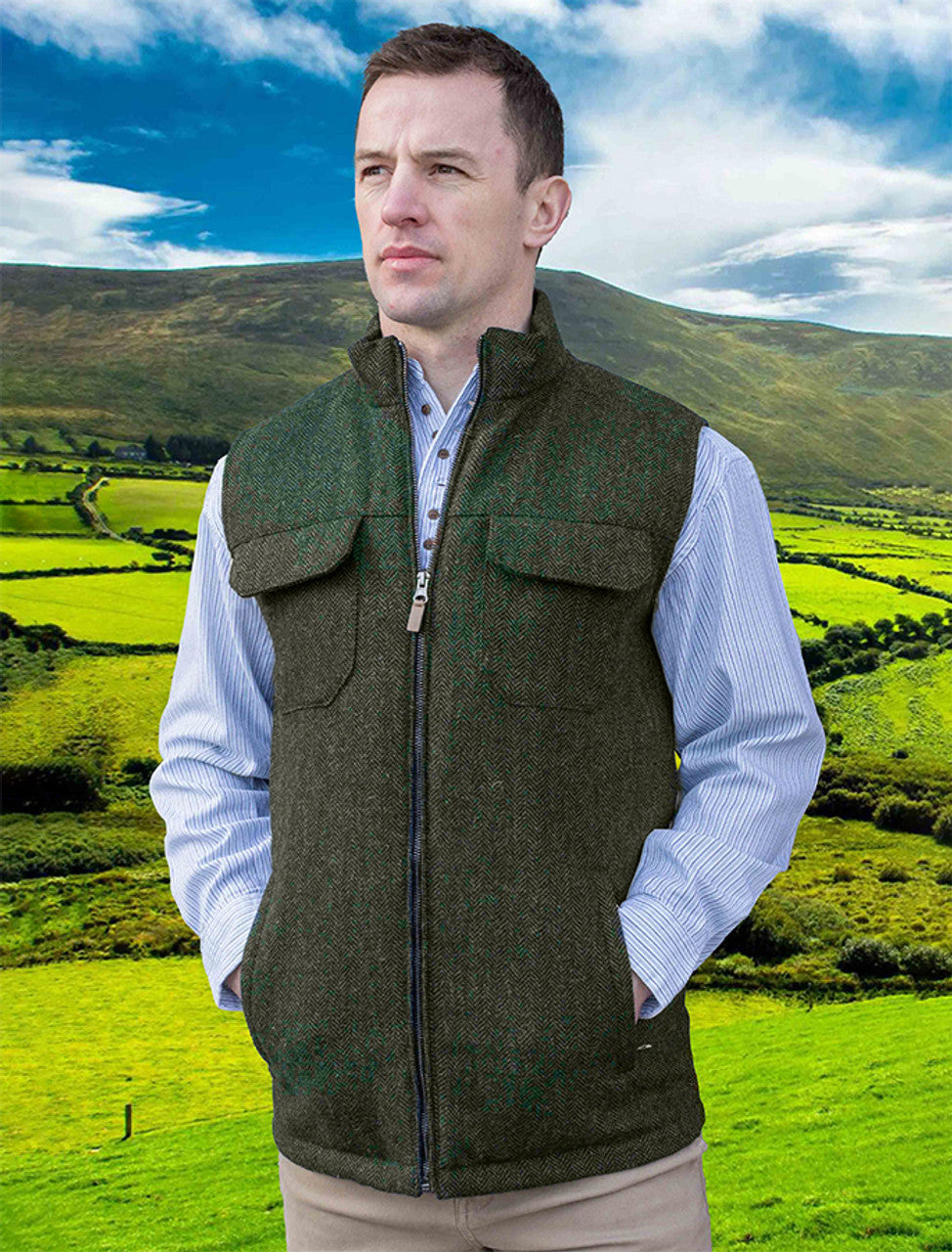 Brian Irish Wool Tweed Bodywarmer - Olive