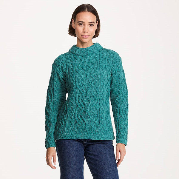 Ladies St Bridgets Teal Aran Sweater