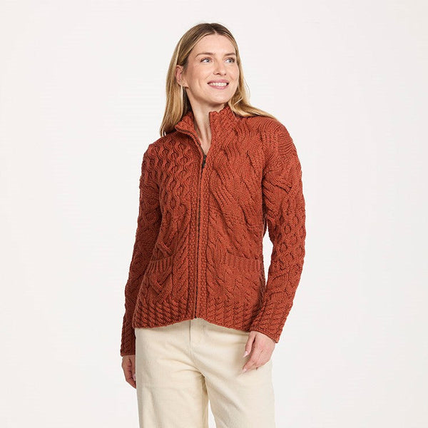 Ladies Fitted Zipper Rust Cardigan