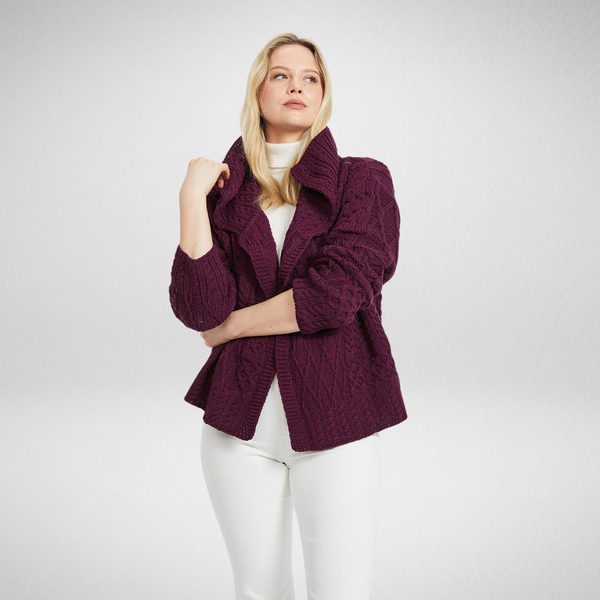 Céide Ladies Berry Aran Cardigan
