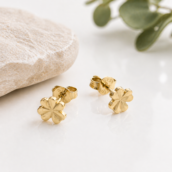 Small 9k Gold Shamrock Earrings