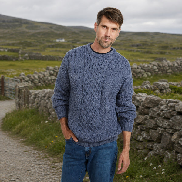 Inisheer Traditional Natural Mens Aran Denim Sweater