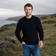 Inisheer Traditional Natural Mens Aran Dark Navy Sweater
