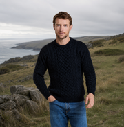 Inisheer Traditional Natural Mens Aran Dark Navy Sweater