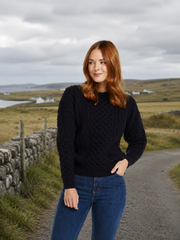Inisheer Traditional Ladies Aran Navy Sweater