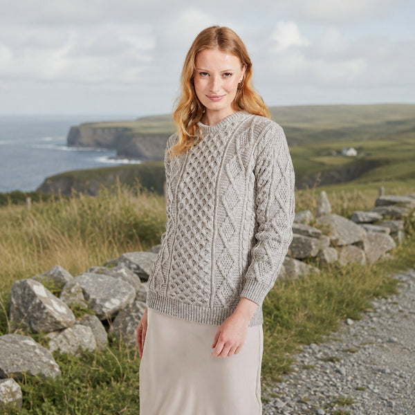 Éireann Ladies Traditional Aran Supersoft Oat Sweater