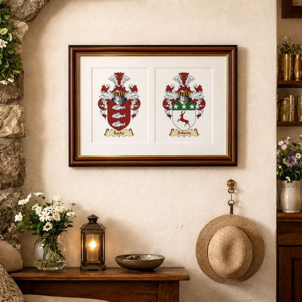 Luxury Double Family Crest Framed - ANY NAME - Made to Order