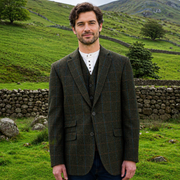 Irish Tweed Sport Jacket - Dark Olive Brown Overcheck
