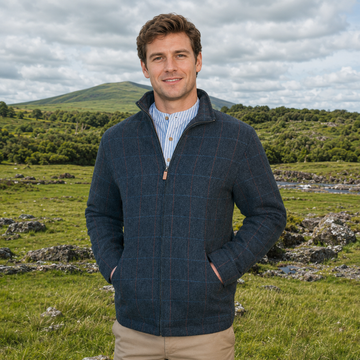 Donegal Wool Tweed Walking Jacket - Blue Overcheck