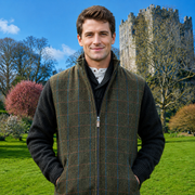 James Herringbone Sleeveless Bodywarmer - Olive Brown Tones Overcheck