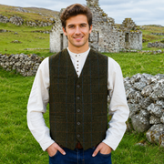 Tweed Herringbone Waistcoat - Olive Overcheck
