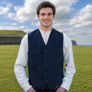Tweed Herringbone Overcheck Waistcoat - Blue