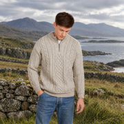 Lackaun Mens Oat Half Aran Troyer with Zip