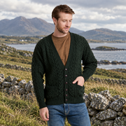 Mens V Neck Forest Green Cardigan