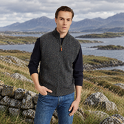Rossport Mens Charcoal Aran Nepped Gilet