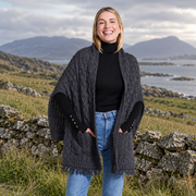 Shannon Throwover Charcoal Aran Wrap with Pocket
