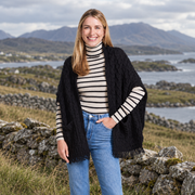 Shannon Throwover Black Aran Wrap with Pocket