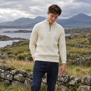 Lackaun Mens Natural Half Aran Troyer with Zip