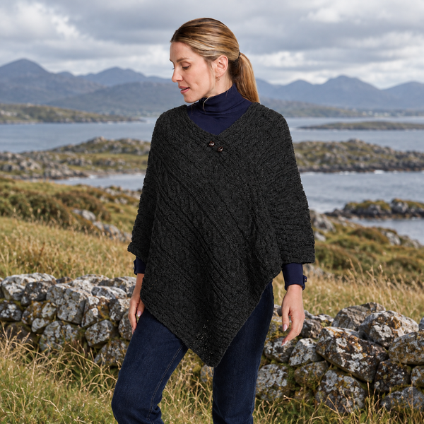 Light Ladies Charcoal Aran Poncho