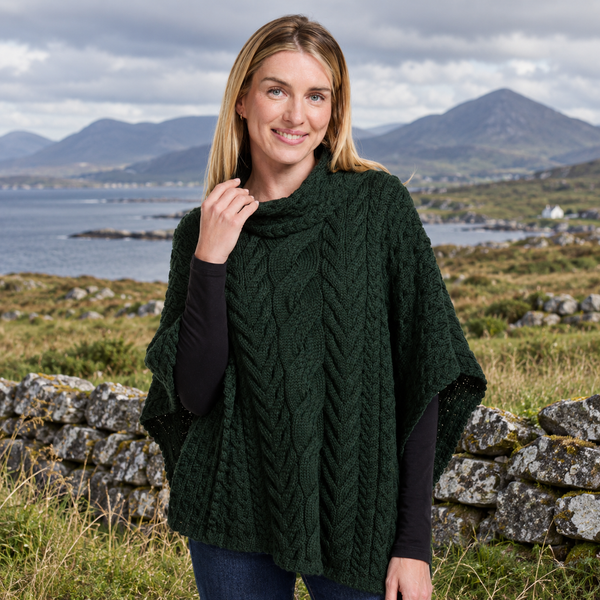 Torc Ladies Green Aran Poncho