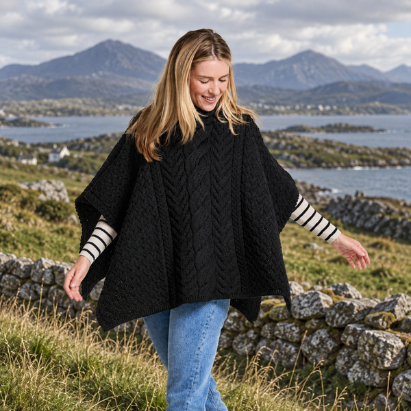 Torc Ladies Black Aran Poncho