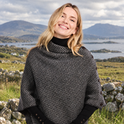 Ladies Charcoal/Black Herringbone Poncho