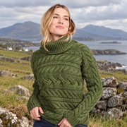 Derreen Green Aran Horizontal Cable Sweater