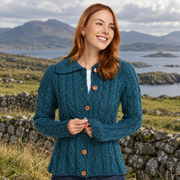 Ladies Turquoise Cardigan with Diamond Pattern