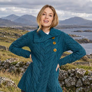 Carraig Ladies Turquoise Aran Cardigan
