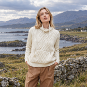 Enniscoe Natural Drawstring Aran Sweater