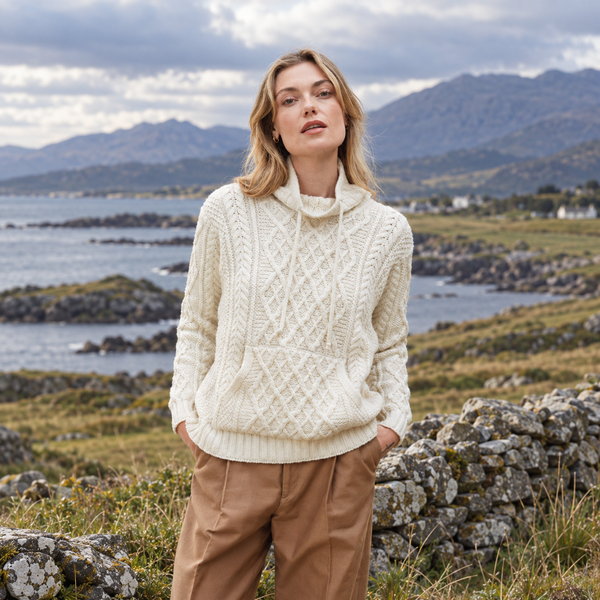 Enniscoe Natural Drawstring Aran Sweater
