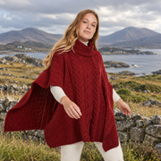Torc Ladies Red Aran Poncho