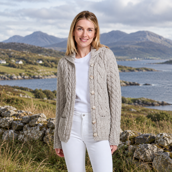 Belcarra Ladies Oat Aran Cardigan