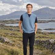 Roonagh Men's Aran Nepped Blue V-Neck Vest