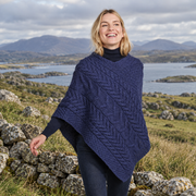 Glencar Ladies Classic Aran Navy Poncho