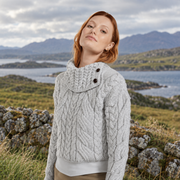 Maeve Aran Supersoft Light Grey Sweater with Button Collar