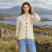 Tourmakeady Shawl Collar Aran Natural Cardigan