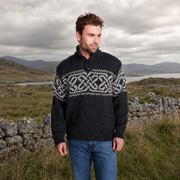 Celtic Pattern Charcoal Men Aran Sweater