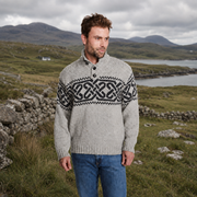 Celtic Pattern Grey Men Aran Sweater