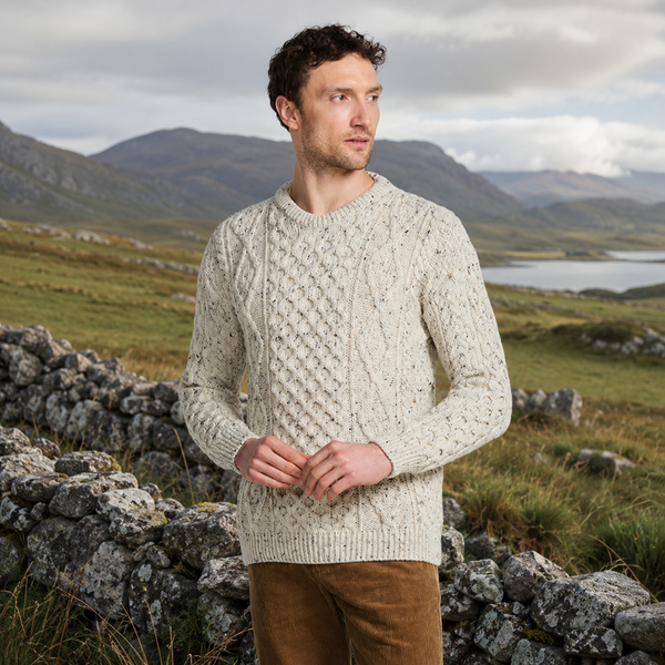 Moher Traditional Flecked Cream Aran Sweater