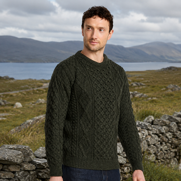 Moher Traditional Green Aran Sweater
