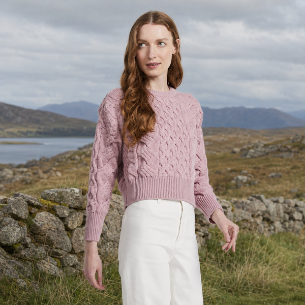 Isla Ladies Crop Cable Pink Sweater