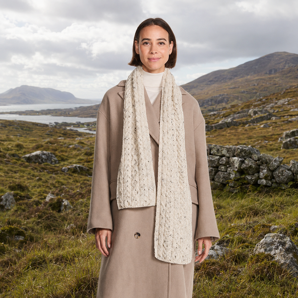 Flecked Cream Worsted Aran Scarf