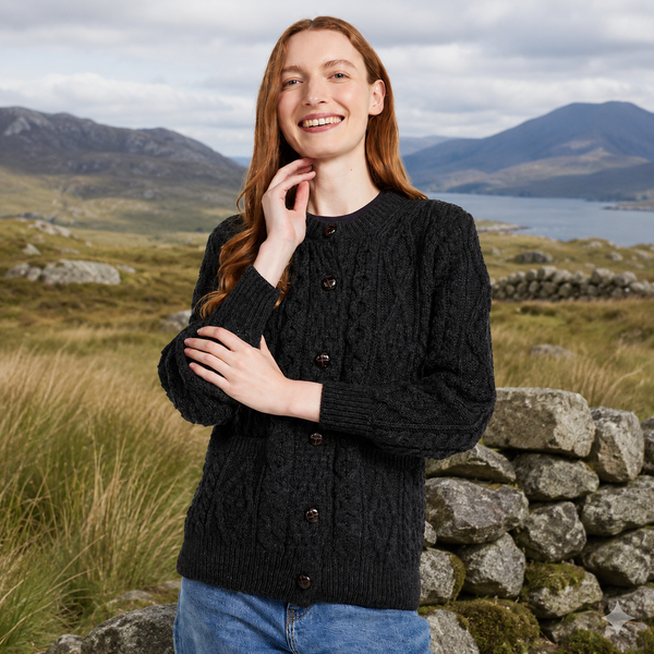 Ladies Charcoal Heritage Aran Lumber Cardigan