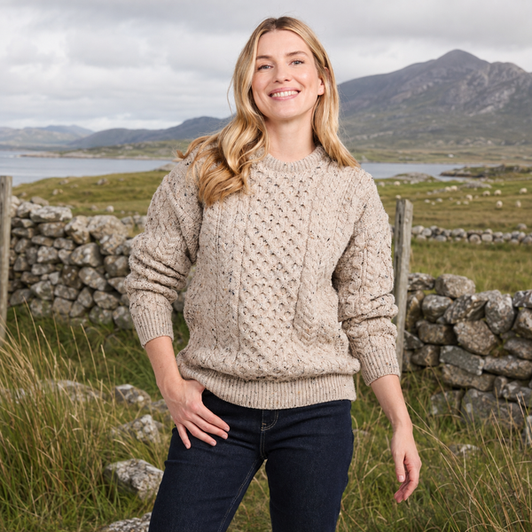 Inishbofin Ladies Traditional Aran Flecked Cream Sweater
